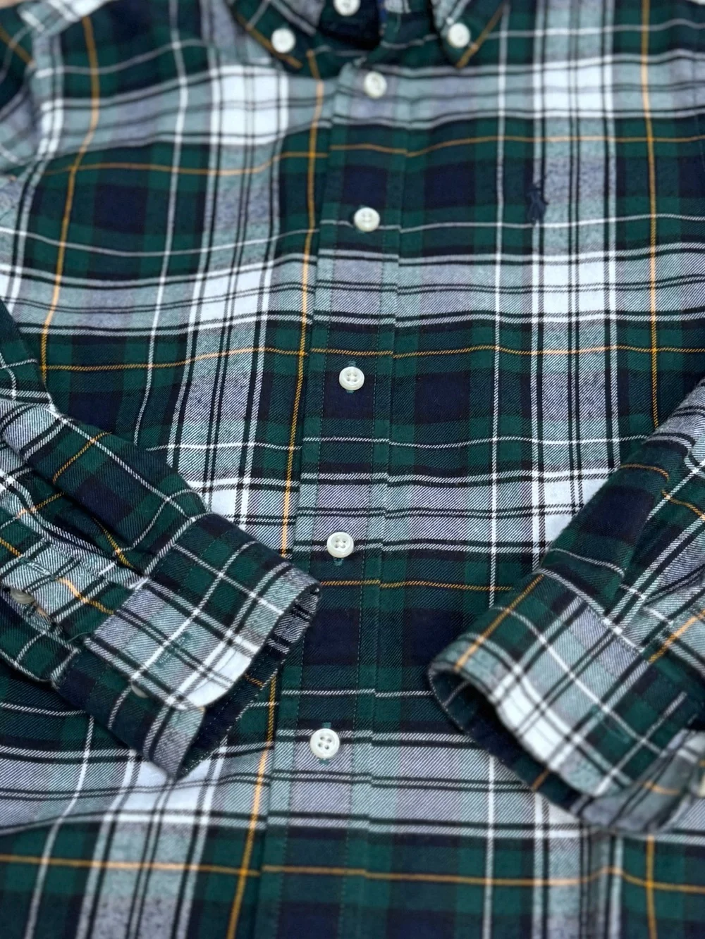 Ralph Lauren Green Navy White Plaid Button-Up Performance Shirt